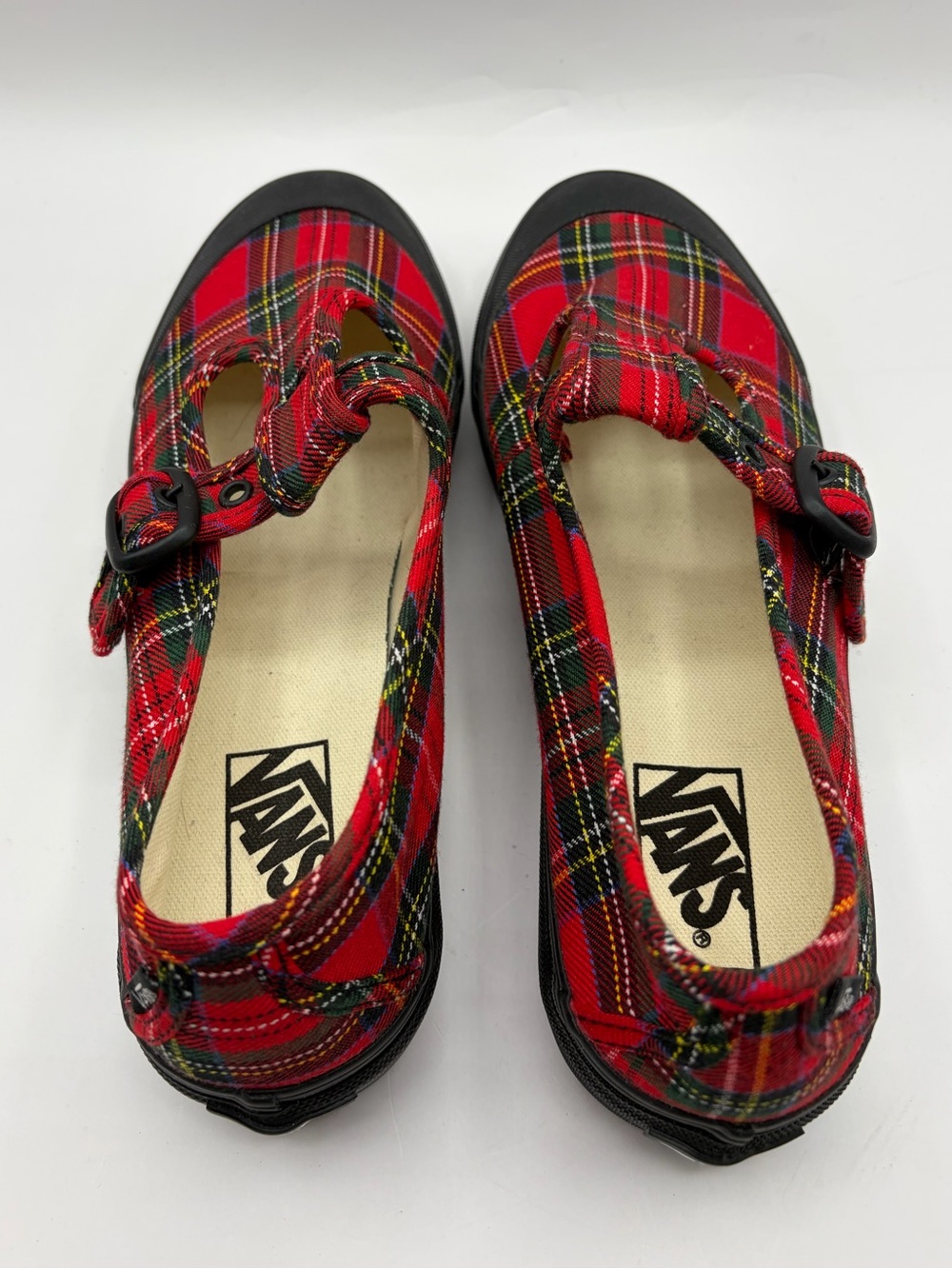 Vans Shoes Womens Size 9.5 Red Plaid Canvas Mary Jane Buckle Strap Casual - Picture 8 of 10